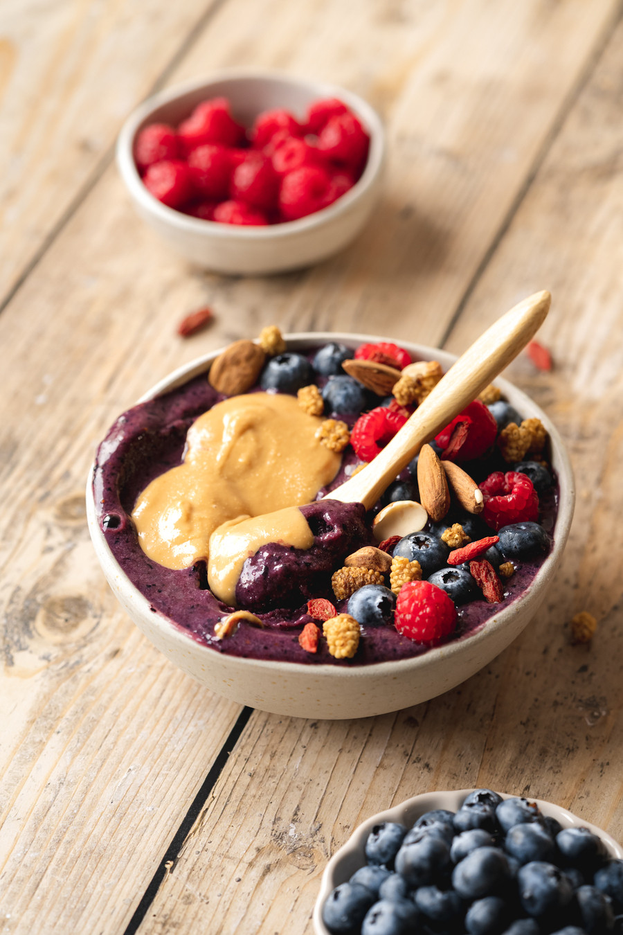 Acai Bowl, Raspberries and Almond Butter