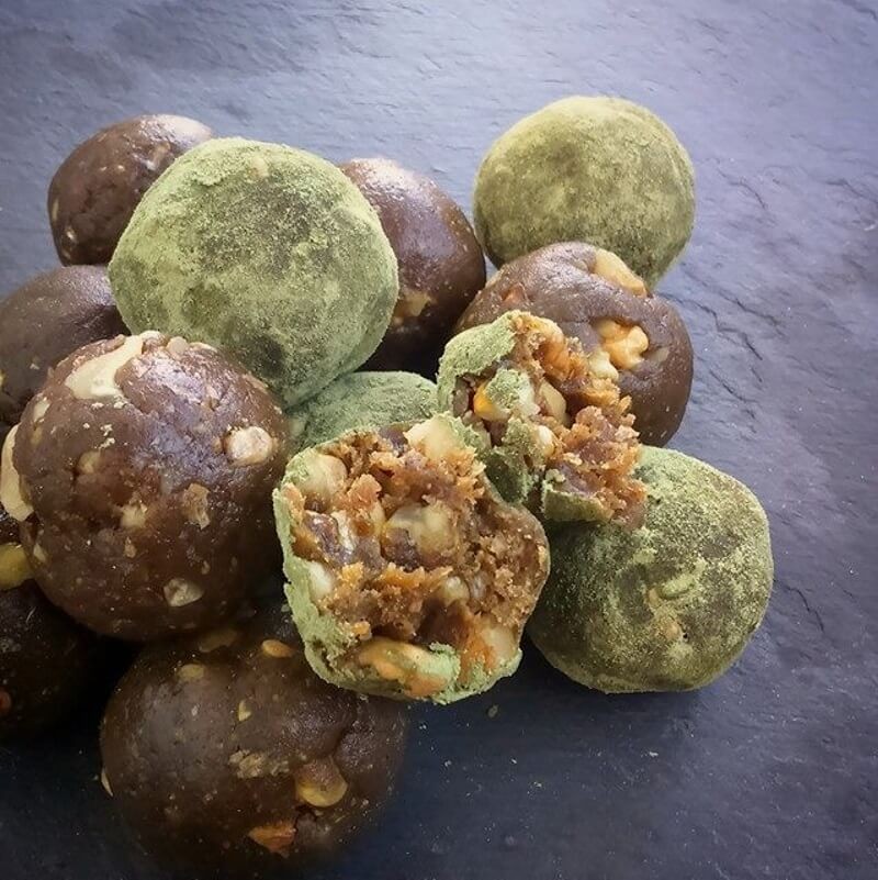 Wheatgrass and walnut truffles